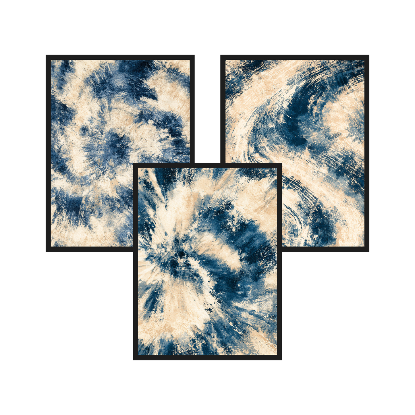 Indigo Batik set of 3 art prints in black frames – plakat na ścianę