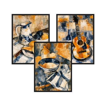 Cubist Still Life set of 3 art prints in black frames