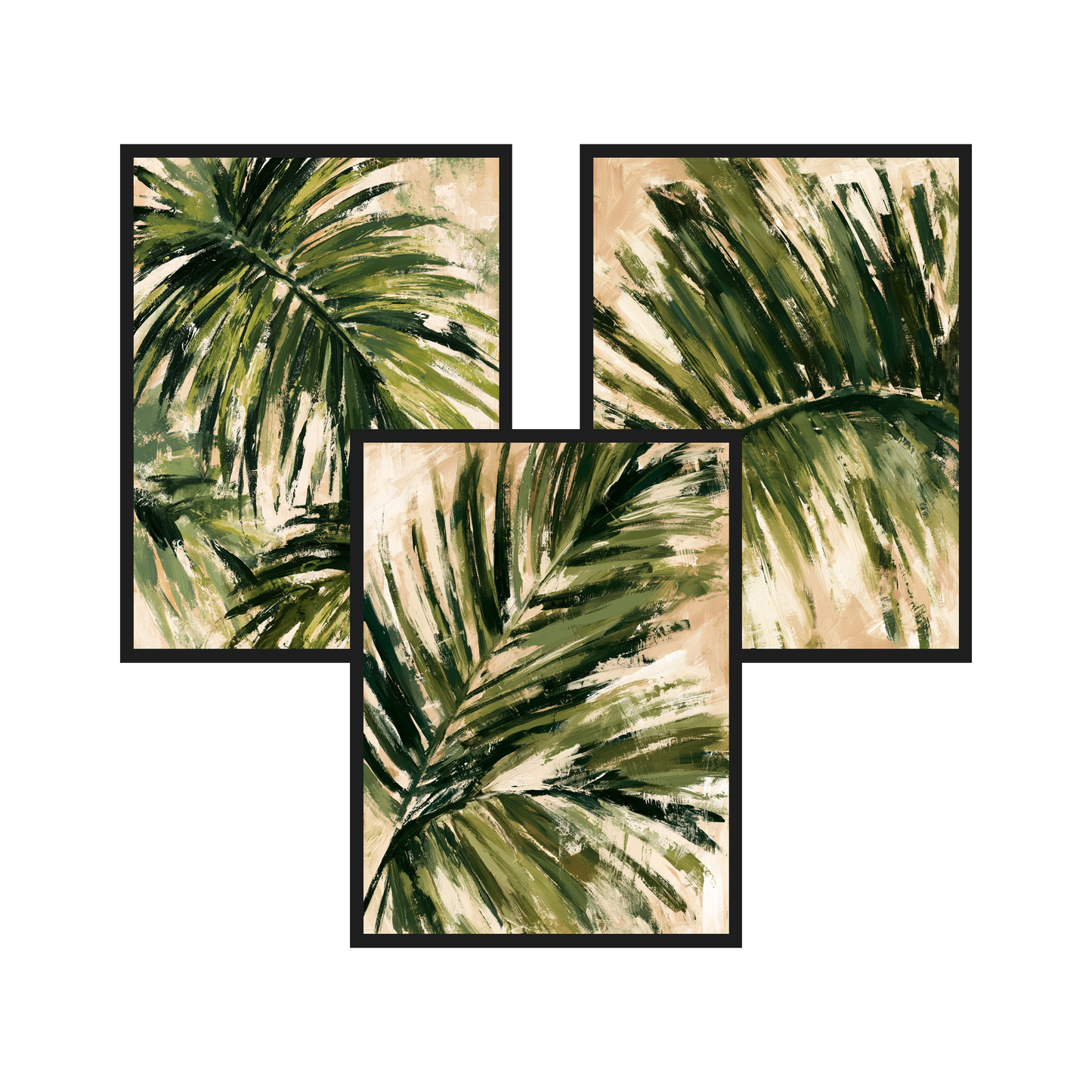Palm Leaf set of 3 art prints in black frames – plakat na ścianę