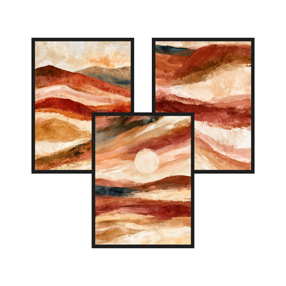 Desert Hills set of 3 art prints in black frames