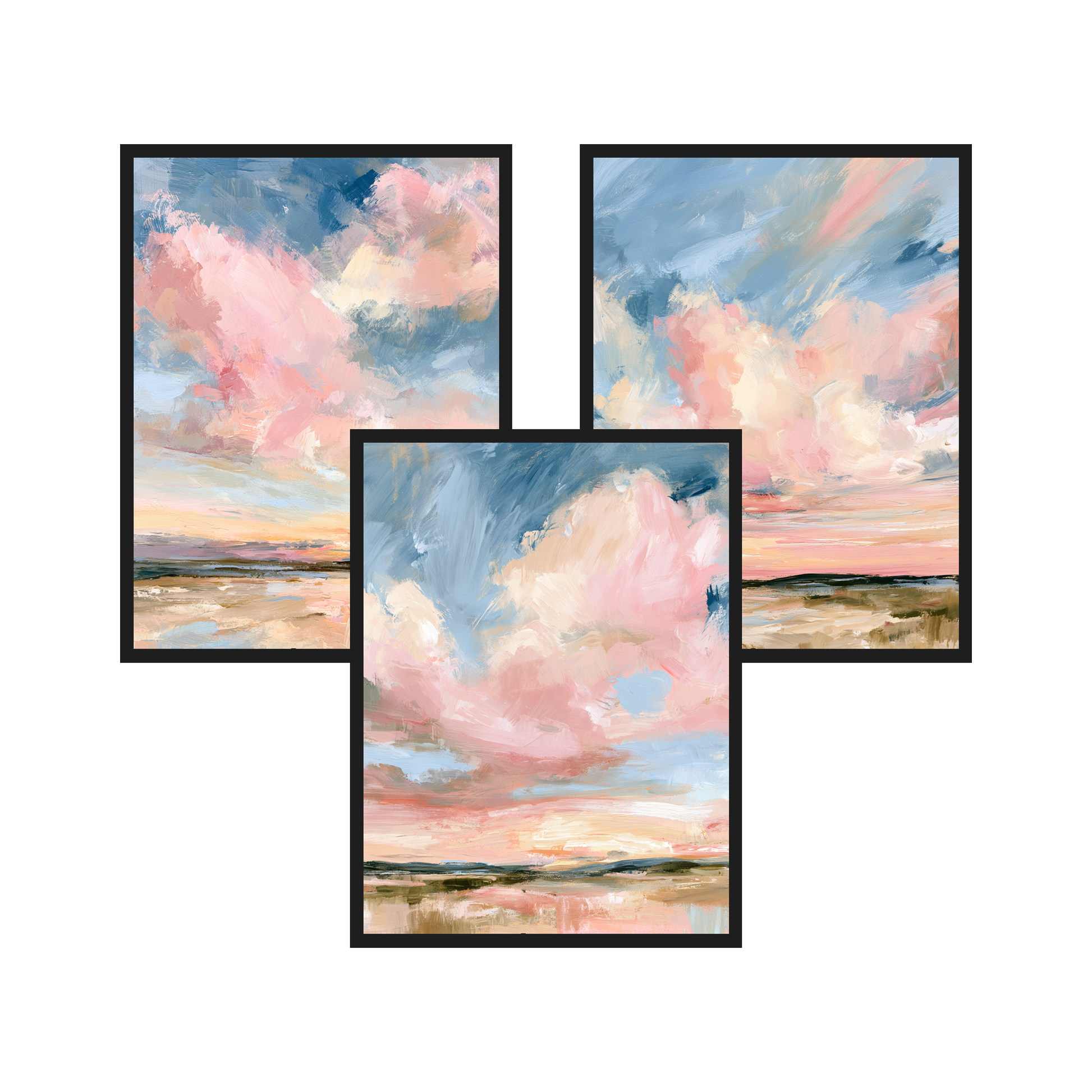 Powder Clouds set of 3 art prints in black frames