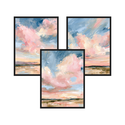 Powder Clouds set of 3 art prints in black frames