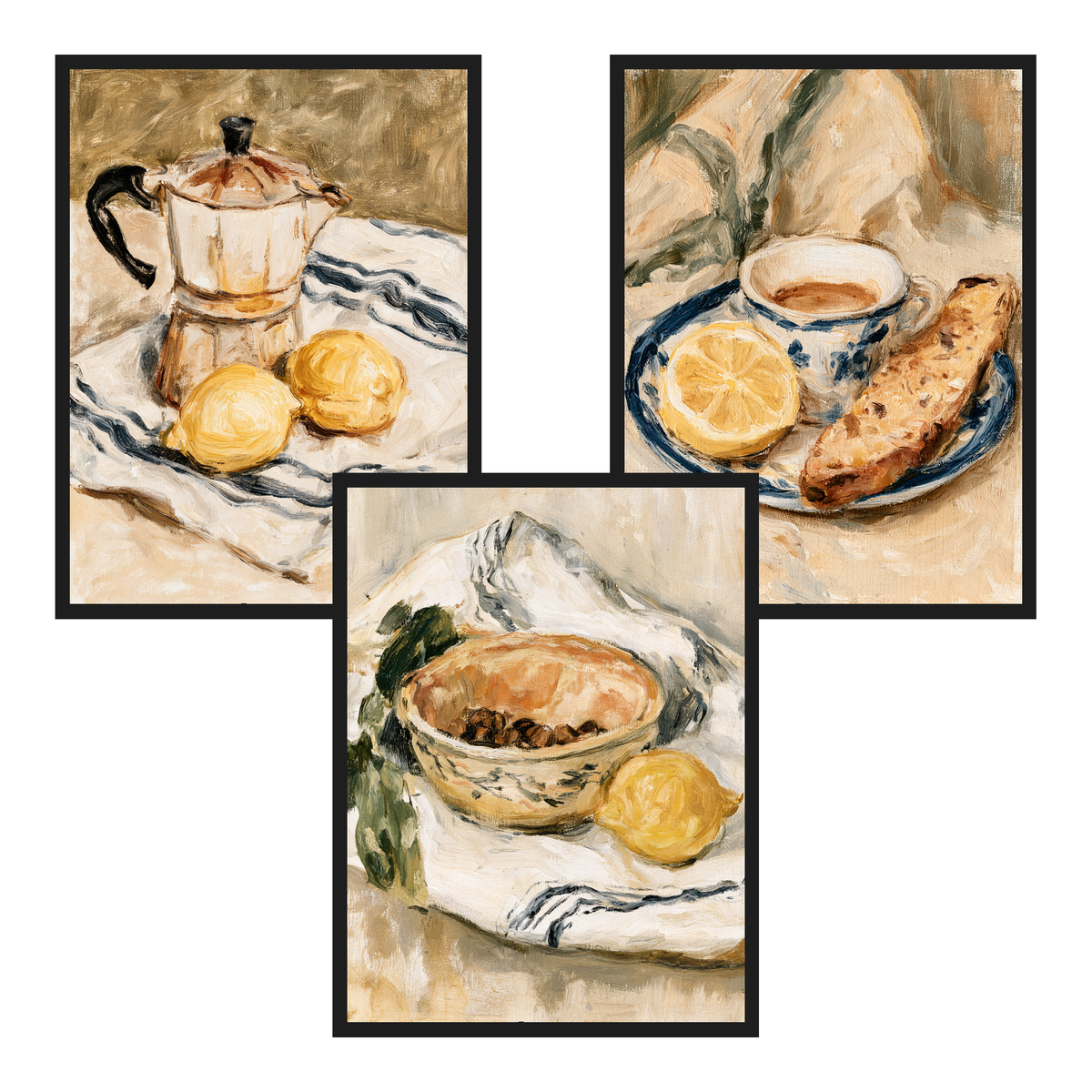 Espresso & Lemons set of 3 art prints in black frames – plakat na ścianę