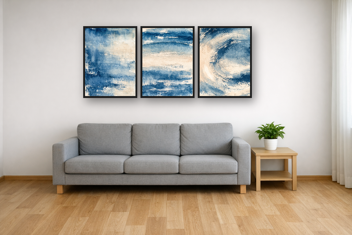 Indigo Wash framed poster set above a sofa in a living room – plakat na ścianę