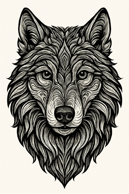 Skomplikowana Ilustracja Głowy Wilka - CasaNookDecor