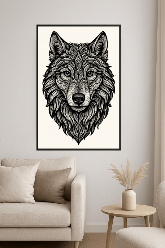 Skomplikowana Ilustracja Głowy Wilka - CasaNookDecor