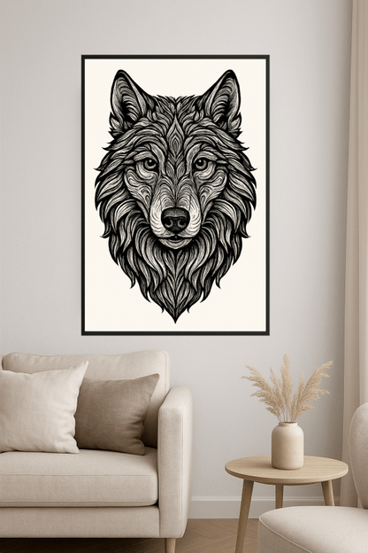 Skomplikowana Ilustracja Głowy Wilka - CasaNookDecor