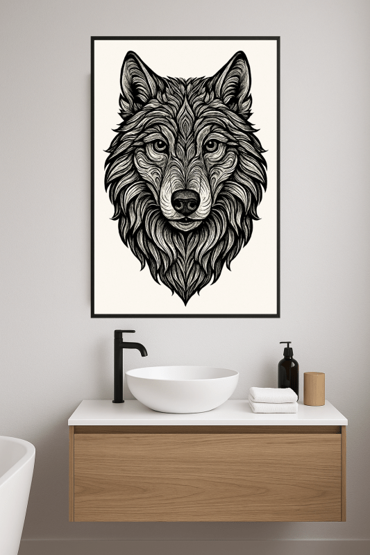 Skomplikowana Ilustracja Głowy Wilka - CasaNookDecor