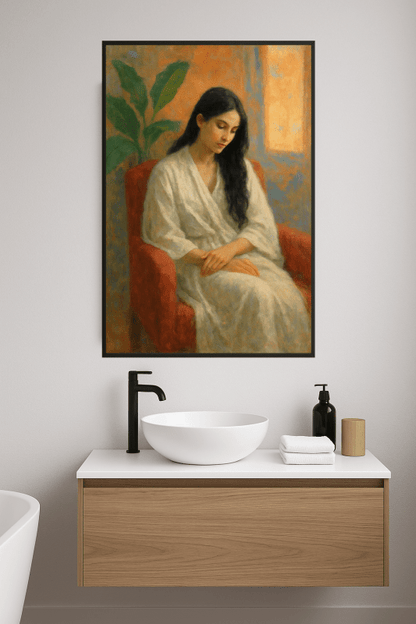 Spokojna Kobieta W Białym Szlafroku - CasaNookDecor