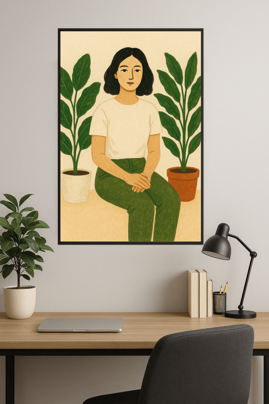 Spokojna Kobieta Z Roślinami - Sztuka - CasaNookDecor