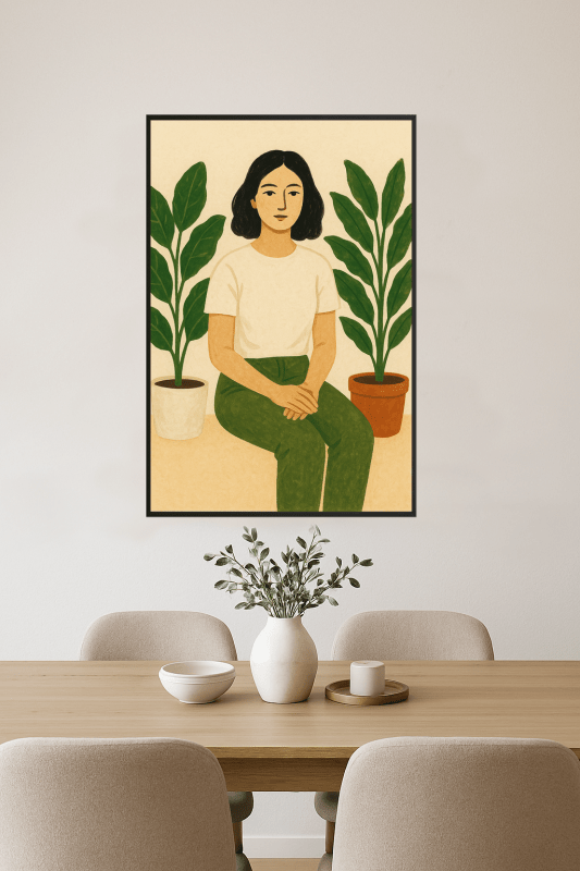 Spokojna Kobieta Z Roślinami - Sztuka - CasaNookDecor