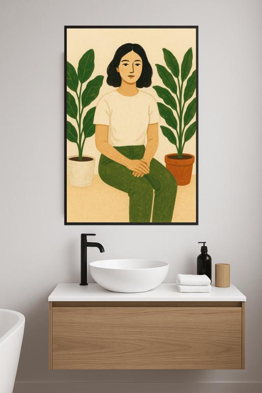 Spokojna Kobieta Z Roślinami - Sztuka - CasaNookDecor
