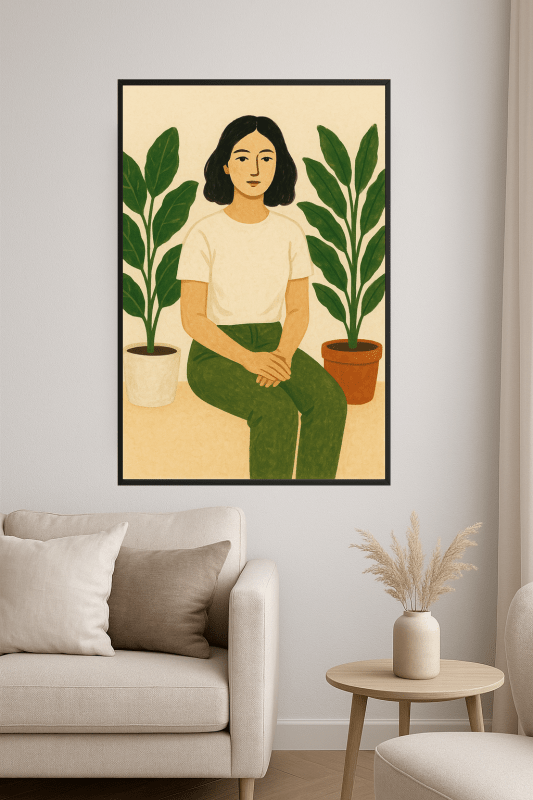 Spokojna Kobieta Z Roślinami - Sztuka - CasaNookDecor