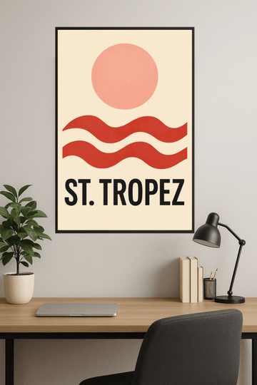 St. Tropez Słońce I Fale Plakat Artystyczny - CasaNookDecor