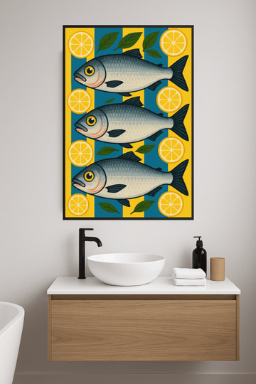 Stylizowana Sztuka Ryb i Cytryn - CasaNookDecor