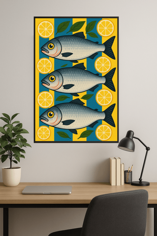 Stylizowana Sztuka Ryb i Cytryn - CasaNookDecor