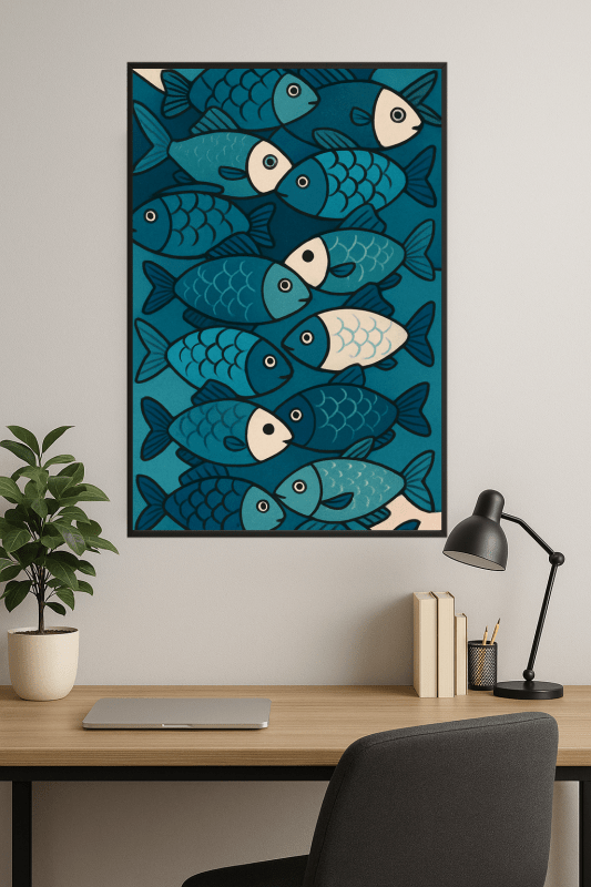 Stylizowany Druk Sztuki z Rybą - CasaNookDecor