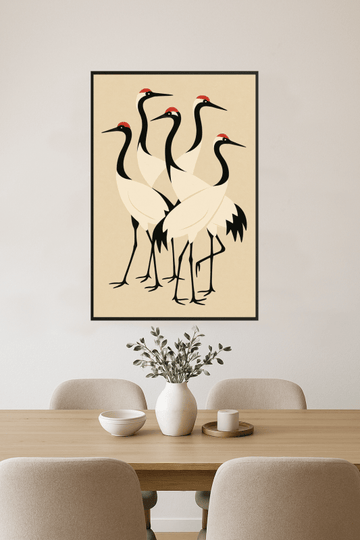 Stylizowany Druk Sztuki z Żurawiem - CasaNookDecor