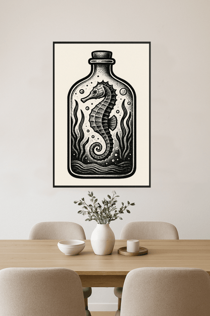 Sztuka Butelki z Seahorse - CasaNookDecor