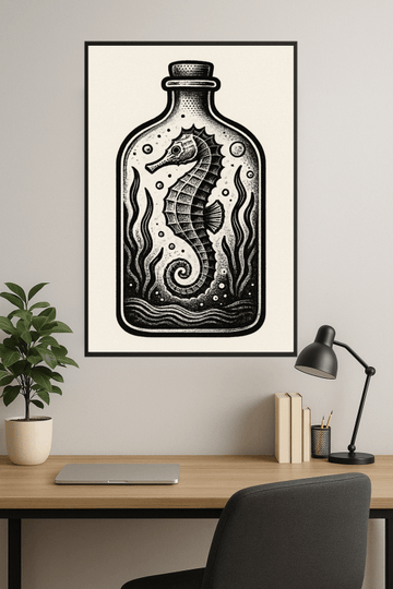 Sztuka Butelki z Seahorse - CasaNookDecor