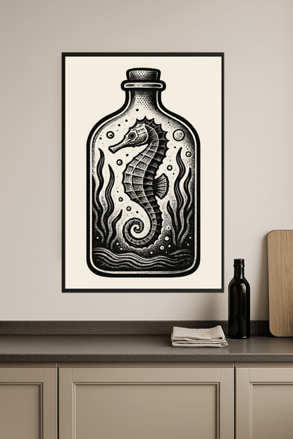 Sztuka Butelki z Seahorse - CasaNookDecor