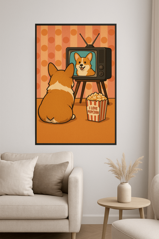 Sztuka Corgi Oglądającego Telewizję - CasaNookDecor