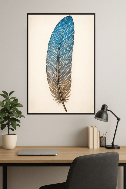 Sztuka Pióra w Niebieskim Gradientzie - CasaNookDecor