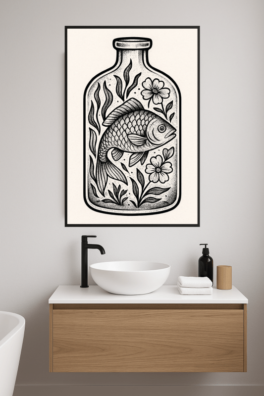 Sztuka Ryb w Butelce - CasaNookDecor