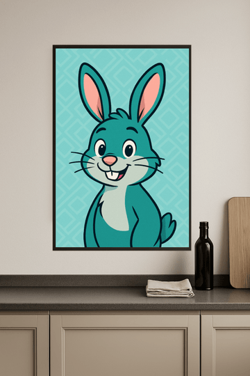 Tealowy Rysunkowy Królik - Plakat Artystyczny - CasaNookDecor