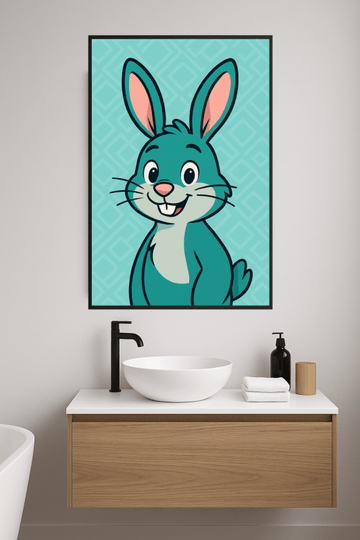 Tealowy Rysunkowy Królik - Plakat Artystyczny - CasaNookDecor