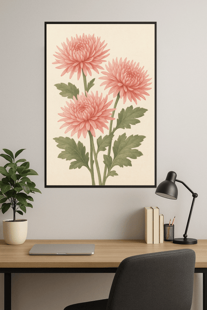 Trzy Różowe Chryzantemy - CasaNookDecor