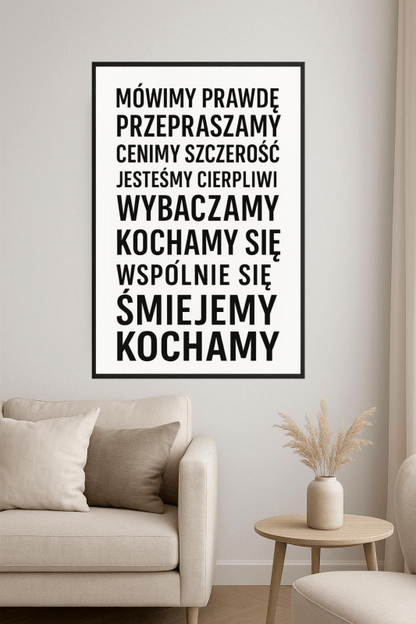 Plakat z wartościami rodzinnymi "W tym domu..." do druku