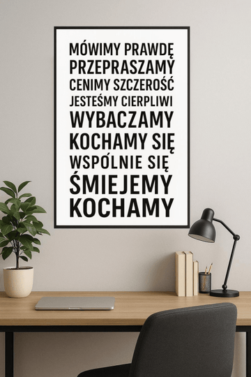 Plakat z wartościami rodzinnymi "W tym domu..." do druku