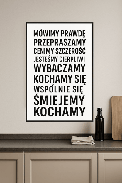 Plakat z wartościami rodzinnymi "W tym domu..." do druku