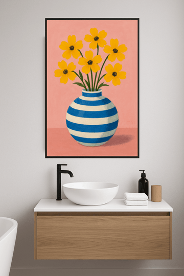 Wazon W Paski Z Żółtymi Kwiatami - CasaNookDecor