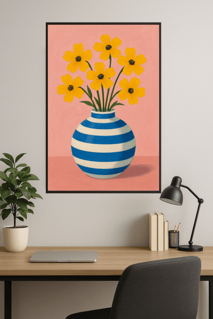 Wazon W Paski Z Żółtymi Kwiatami - CasaNookDecor