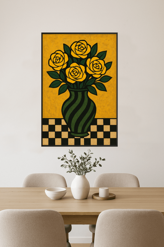 Wazon W Paski Z Żółtymi Różami - CasaNookDecor