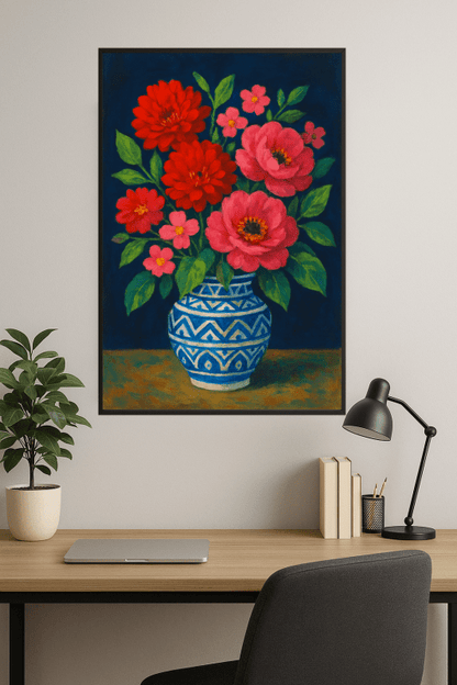 Wibrująca Sztuka Wazonu z Kwiatami - CasaNookDecor