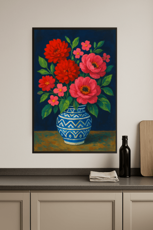 Wibrująca Sztuka Wazonu z Kwiatami - CasaNookDecor