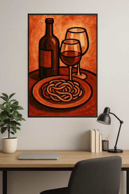 Wino I Makaron Martwa Natura - CasaNookDecor