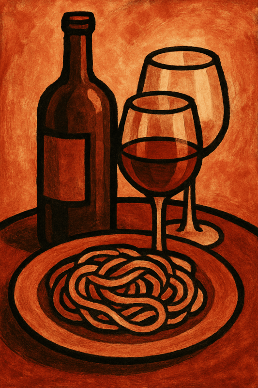 Wino I Makaron Martwa Natura - CasaNookDecor