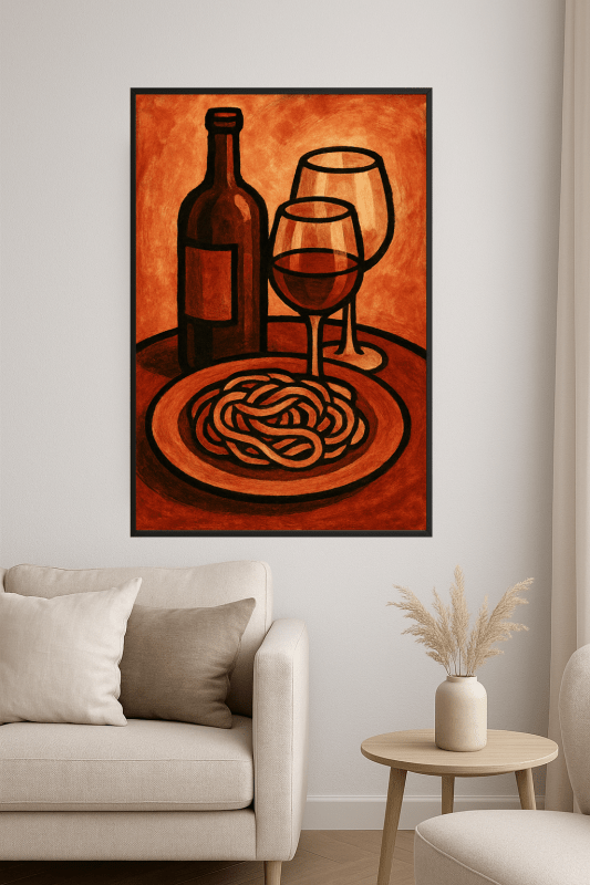 Wino I Makaron Martwa Natura - CasaNookDecor
