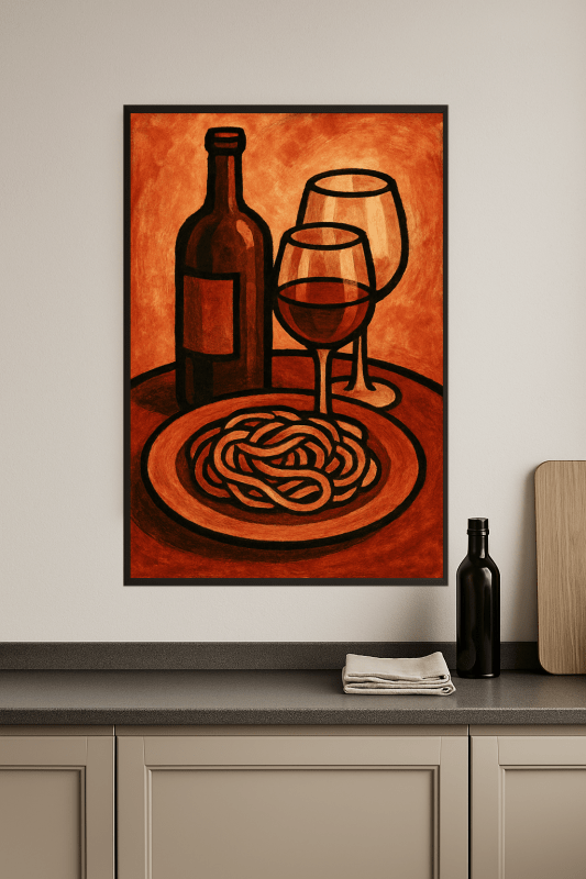 Wino I Makaron Martwa Natura - CasaNookDecor