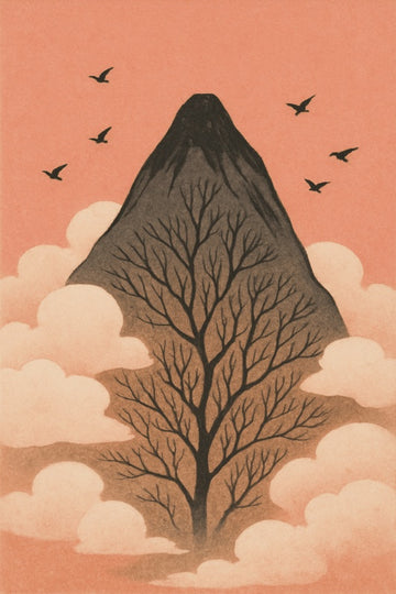 Wydruk artystyczny z górami i ptakami - CasaNookDecor