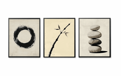 Zestaw 3 Plakatów w Ramie 30x40 Japandi Zen Obrazy Minimalizm Salon - CasaNookDecor