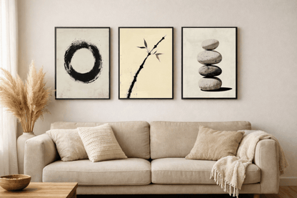 Zestaw 3 Plakatów w Ramie 30x40 Japandi Zen Obrazy Minimalizm Salon - CasaNookDecor