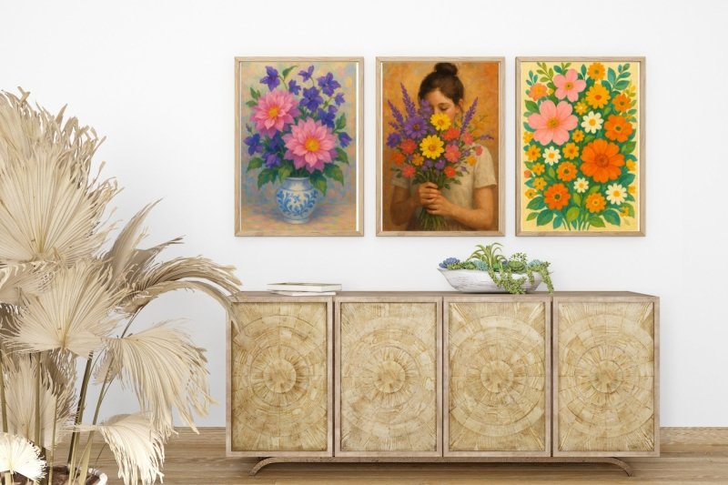 Zestaw Wibrujące Kwiaty – 3 Plakaty do Druku - CasaNookDecor