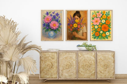 Zestaw Wibrujące Kwiaty – 3 Plakaty do Druku - CasaNookDecor